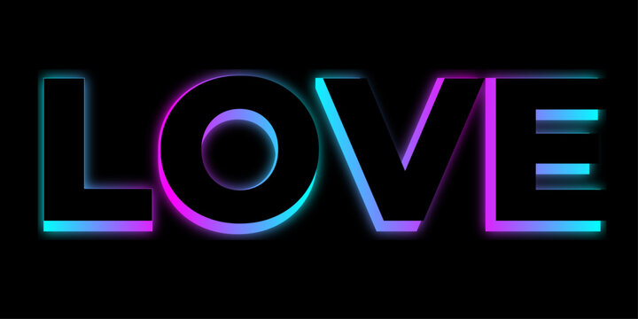 Glowing neon love word with pink and blue light