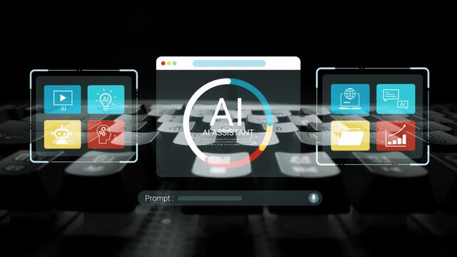 Modern Visual Representation of AI Assistant Tools with Keyboard Background and Interactive Features for Technology and Innovation Concepts Gluon.