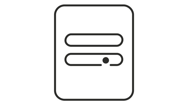 Minimalist vector icon illustration of a digital form or document with clean line art input fields and a cursor, perfect for business technology, data entry, user interface, and web design.