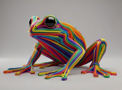 Rainbow Colorful Plastic Tube Frog Sculpture Abstract Artwork Modern Decor Studio Lighting