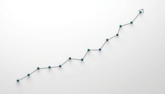 Detailed line graph with numerous small dots showing a steeper upward trend white background detailed progress business statistics analysis increase performance investment planning