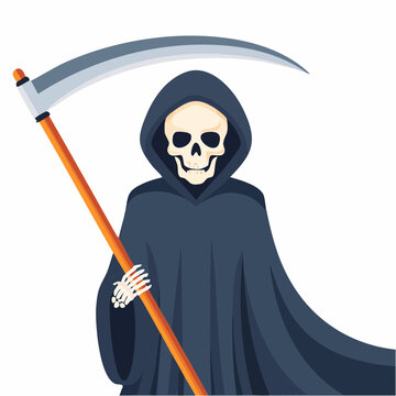 大きな鎌を持った骸骨の死神のキャラクターイラスト