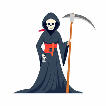 大きな鎌を持った骸骨の死神のキャラクターイラスト