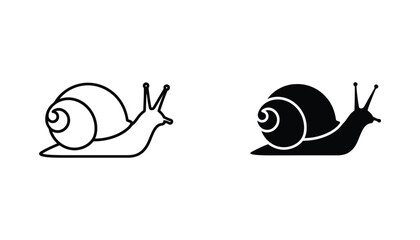 Snail mollusk outline and solid black silhouette vector icons for nature and wildlife design isolated on white background © Canvas