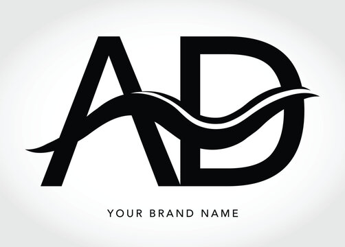 AD Monogram Letter Logo Design with Abstract Water Wave Lettermark Vector for Modern Luxury Business Branding
