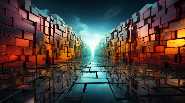 abstract geometric background, translucent glass with colorful gradient, simple square shapes