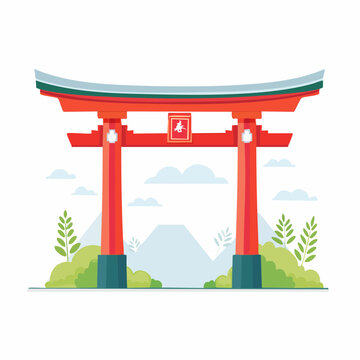 日本の伝統的な赤い鳥居のイラスト