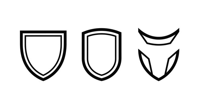 shield shapes collection black line art on white background