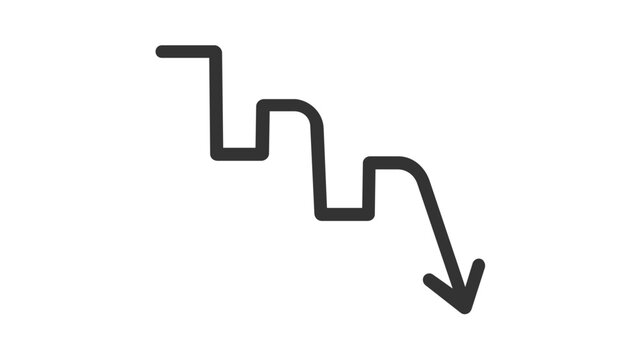 Minimalist Vector Icon Illustration of a Downward Arrow Representing a Stock Market Crash, Financial Decline, and Short Selling Trend in a Clean Line Art Style for Business and Technology.
