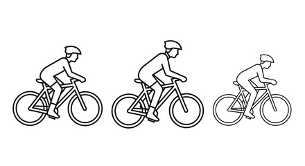 Obraz premium Cyclists riding bicycles linear illustration on white background