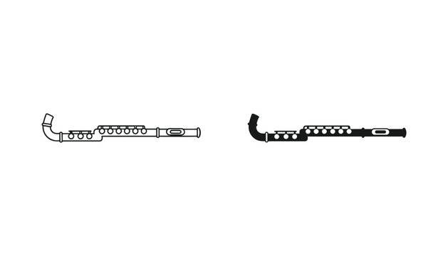 Musical flute instrument icon set in outline and solid black designs for orchestral music education and performance arts branding elements