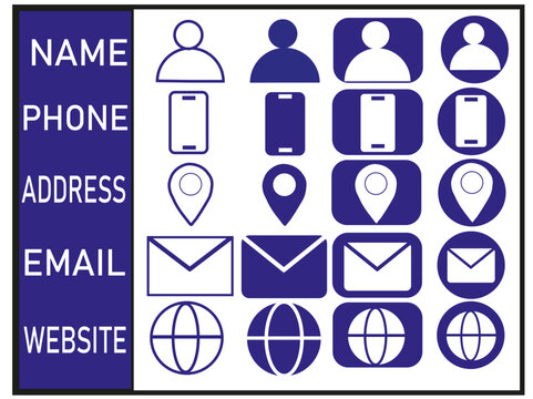 Contact Icons with Labels in Blue and White Clean Flat Design for Business Communication