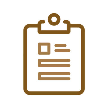 Minimalist brown outline icon of a clipboard with document