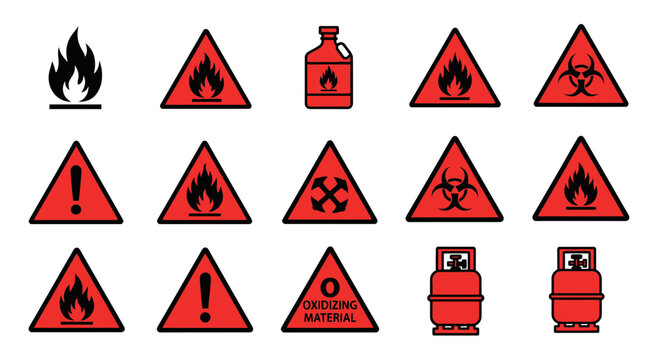 Set of Industrial Hazard and Warning Safety Signs