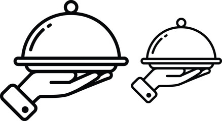 Fototapeta premium Serving dish icons, food presentation symbols, restaurant illustration, black line art