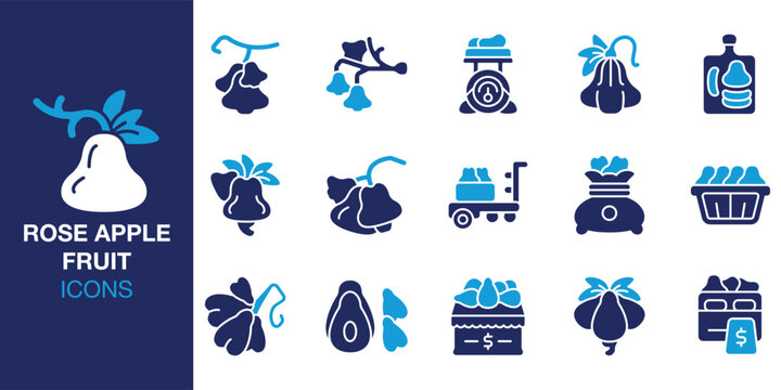 Rose Apple Fruit icon set. Containing roseapple, fresh, fruit, organic, food and more. Solid vector icons collection. Vector illustration.