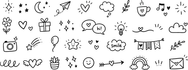 Obraz premium Hand drawn lifestyle and self care icons set featuring woman drinking coffee headphones face mask candle and flowers for cozy home hobby and relaxation concept vector ... 