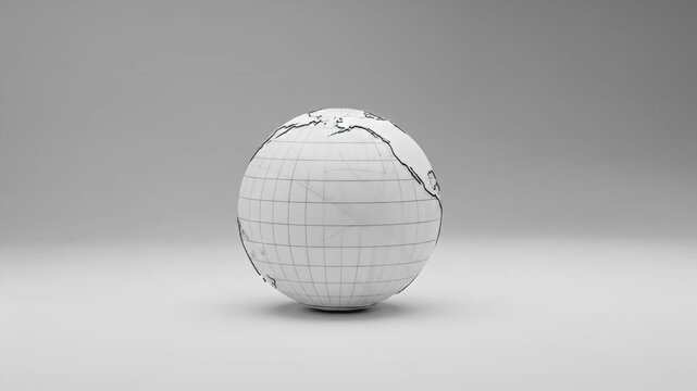 Stylized globe with sketched landmasses and gridlines, isolated on a gray background