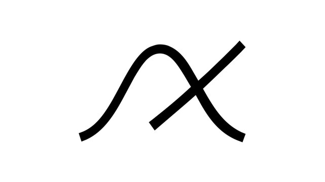 Actuarial science vector icon featuring a simple bell curve and diagonal line, ideal for statistics, probability, data analysis, and mathematical research in a minimalist flat line art style.
