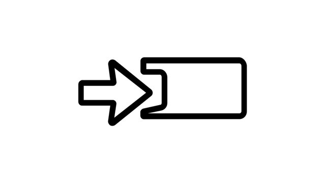 Minimalist vector icon illustration featuring a bold black arrow pointing into a notched rectangle, symbolizing login, access, or data entry. Clean flat line art for modern user interfaces.