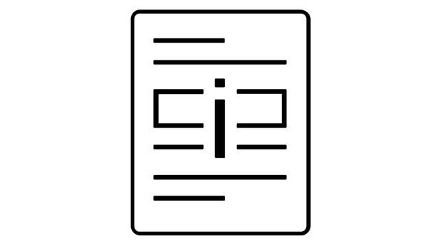 Minimalist vector icon illustration of a digital form or document with input fields and a text cursor, perfect for representing online registration, data entry, and application processes.