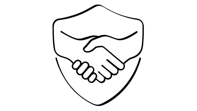 Fiduciary Duty Vector Icon Illustration featuring a handshake inside a protective shield, representing trust, legal agreement, business partnership, and security in a clean line art style.