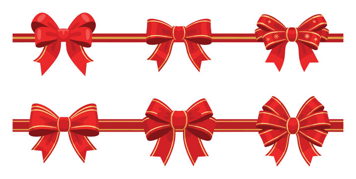 Festive red gift bows with golden accents and ribbons for holiday celebrations and special occasion packaging decoration