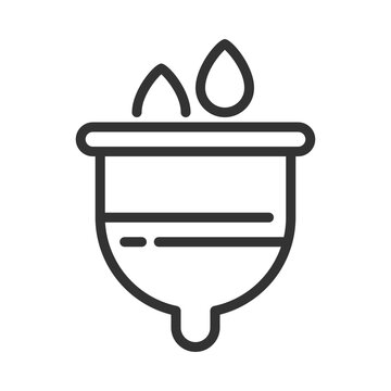 Menstrual cup linear icon. Feminine hygiene product. Medicinal silicone, liquid collection. Intrauterine device. Thin line illustration. Contour symbol. Vector outline drawing. Editable stroke
