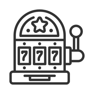 Casino slot machine pixel perfect linear icon. Gambling sport lifestyle. Poker entertainment. Lottery luck, jackpot. Thin line illustration. Contour symbol. Vector outline drawing. Editable stroke