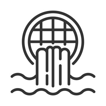 Storm drain linear icon. Wastewater runoff. Water management. Flood prevention. Urban infrastructure. Thin line illustration. Contour symbol. Vector outline drawing. Editable stroke. Pixel perfect