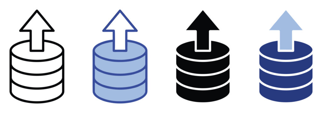 Database upload icon for digital cloud storage data management and export applications