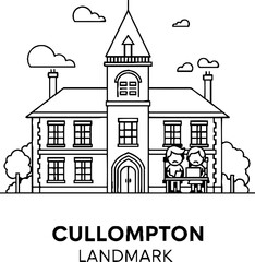 Fototapeta premium Cullompton Historic Building Landmark Line Art
