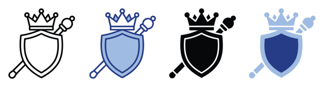 Royal shield with majestic crown and scepter icon representing authority, power, and protection for various graphic applications