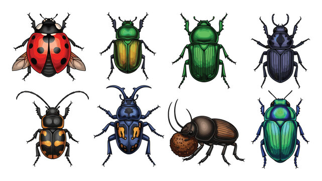Diverse beetle insect collection showcasing different species for educational resources and biology study