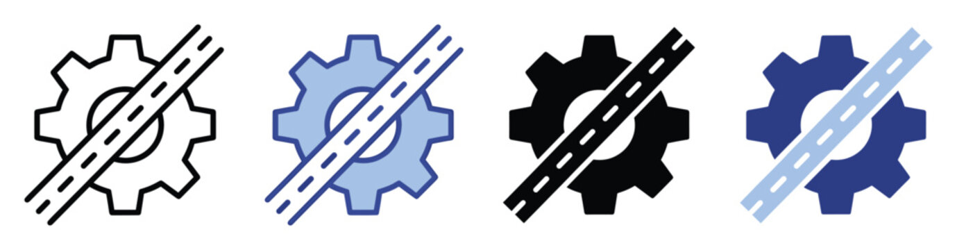 Road and gear graphic icon for travel routing and navigation settings in digital apps