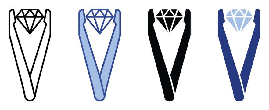 Diamond held by tweezers icon set representing value and precision for jewelry business graphics