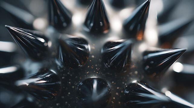 Macro view of magnetic fluid spikes in a dark setting.