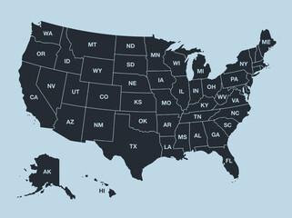 USA Map with State Abbreviations - Minimalist Flat Design Vector Illustration of the United States © wafie studiio