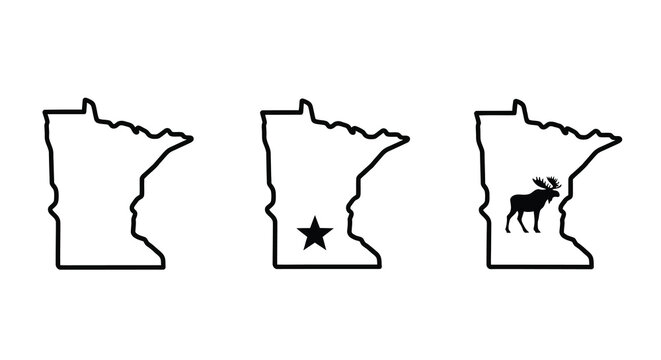 minnesota state outline silhouettes with star and moose