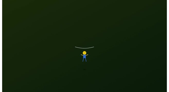 Animated bungee jumping stick figure character on dark animation