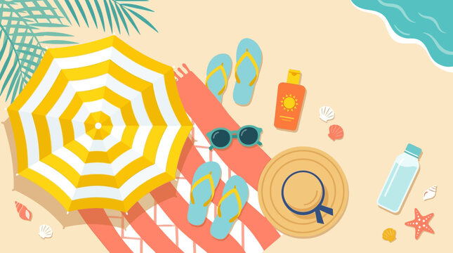 Beach umbrella and summer accessories.