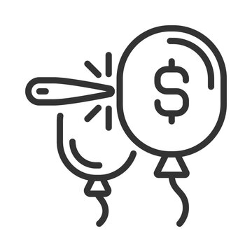 2D pixel perfect editable black bubble economy icon, isolated simple vector, thin line illustration representing economic crisis.