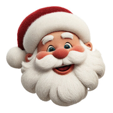 3d santa claus head with red hat and white beard isolated on transparent background