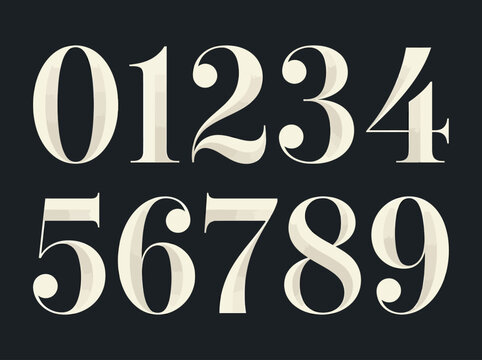 Elegant 3D Serif Numbers Set 0-9 with Beveled Texture and Vintage Typography Style for Luxury Branding
