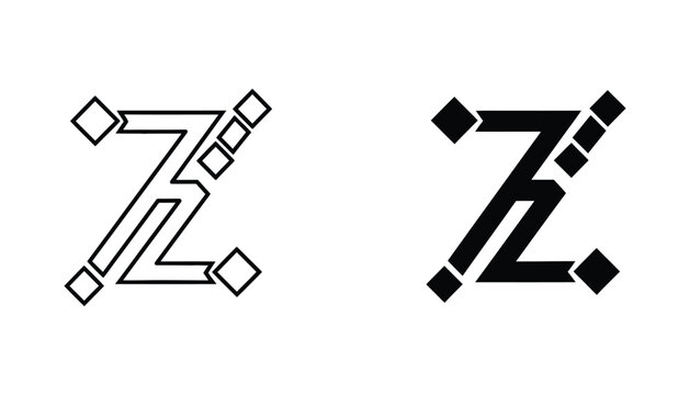 Abstract geometric letter Z logo design with decorative square elements in outline and solid black style