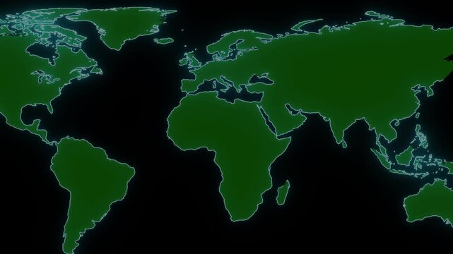 Connection Blue World Map Loop. This animated World map with visual effects and flying glowing connections in different places on the map.