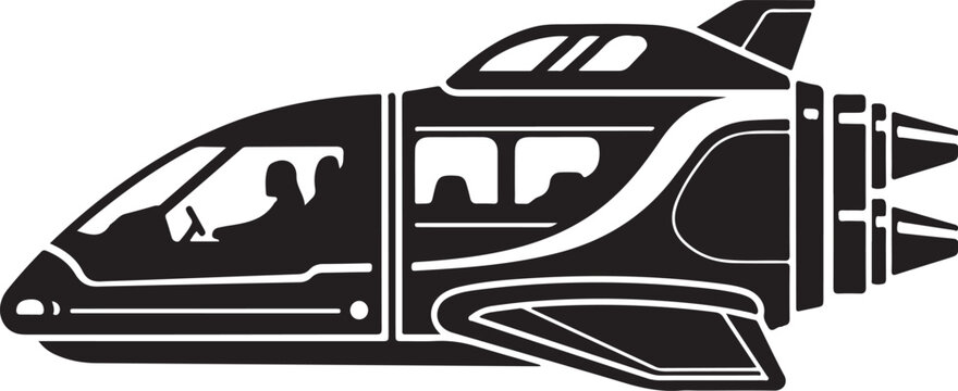 Space Shuttle, Futuristic Rocket, Black Vector Icon, Spacecraft Illustration, Space Travel