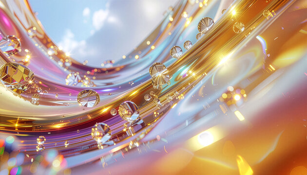 Golden water splash with flowing gold and amethyst liquid luxury background