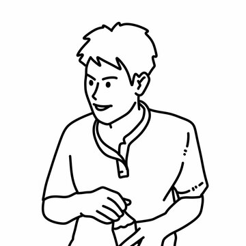 black and white of cute man cartoon for coloring