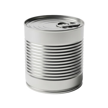 Blank metal tin can with a pull tab lid, perfect for food packaging mockups and industrial product designs.